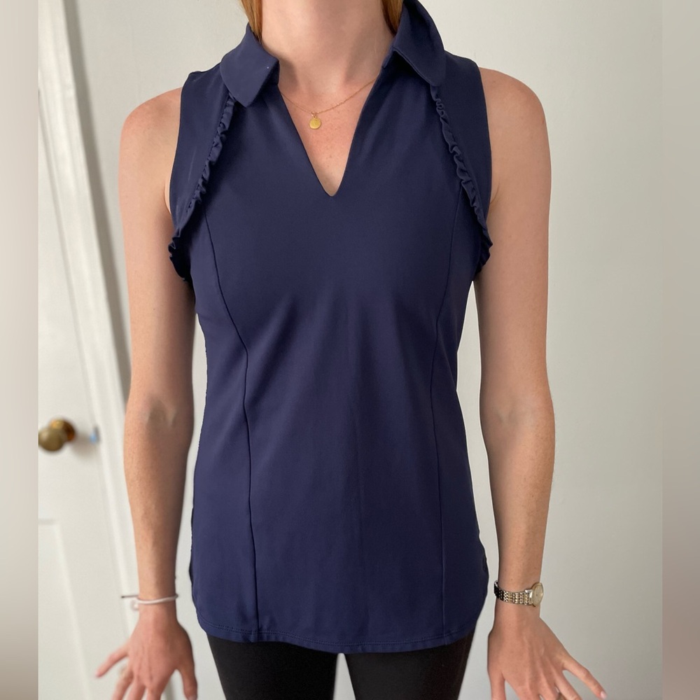 Lilly Pulitzer Sport Blue Ruffled Sleeveless Top